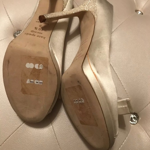 NEW Kate Spade Felisha Ivory Satin Glitter Heel Open Toe Heels Size 10.5B - Picture 11 of 16